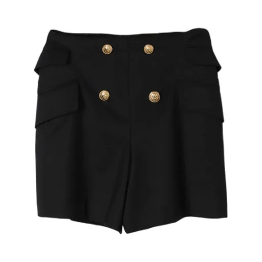 Decorative-Buttons Zipped Twill Shorts