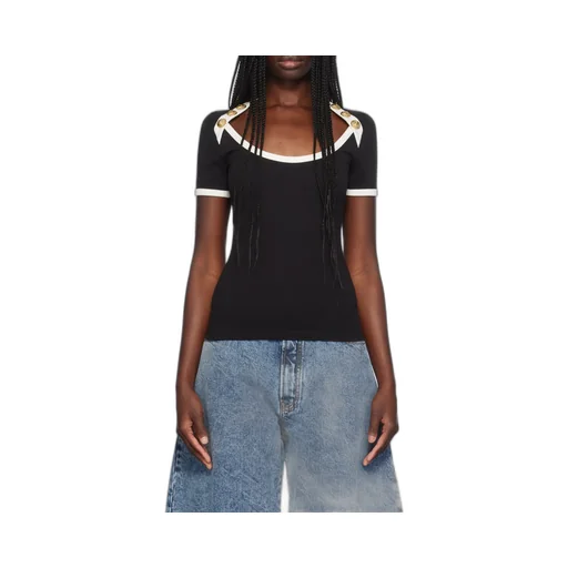 Button Embellished Two-Toned T-Shirt