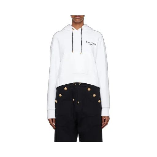 Flocked Logo Drawstring Cropped Hoodie