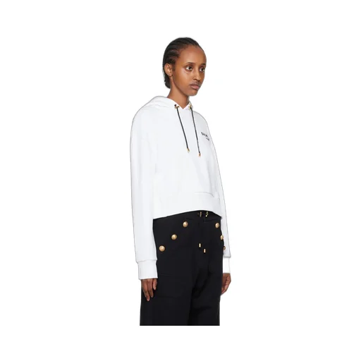 Flocked Logo Drawstring Cropped Hoodie