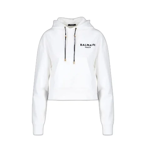 Flocked Logo Drawstring Cropped Hoodie