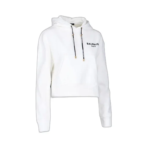 Flocked Logo Drawstring Cropped Hoodie