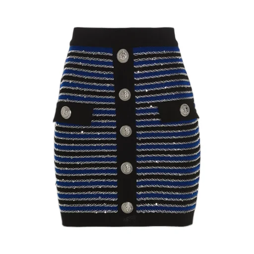 Buttoned Knit High-Waisted Skirt