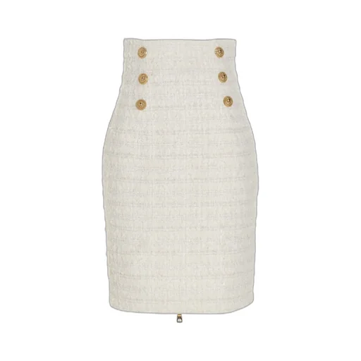 Button Embellished Tweed Pencil Skirt