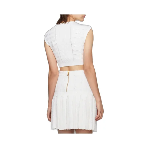 Button-Embellished Knitted Cropped Top