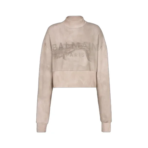 Eco-Responsible Cotton Cropped Sweatshirt With Balmain Logo Print