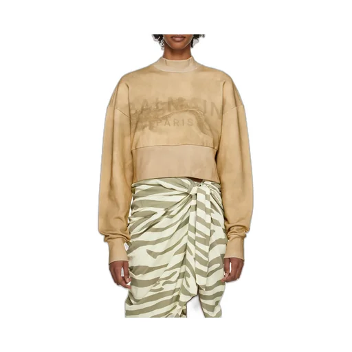 Eco-Responsible Cotton Cropped Sweatshirt With Balmain Logo Print