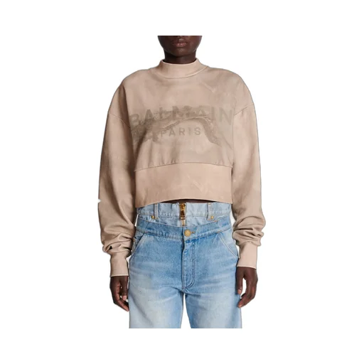 Eco-Responsible Cotton Cropped Sweatshirt With Balmain Logo Print