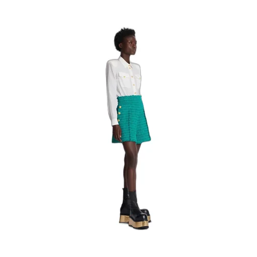 Buttoned Tweed Shorts