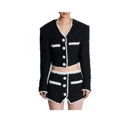 Short Tweed Jacket With Contrasting Details
