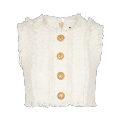 Tweed Crop Top With Buttons