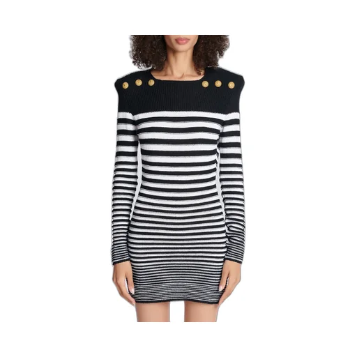 Striped Button-Detailed Mini Dress