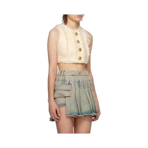 Tweed Crop Top With Buttons