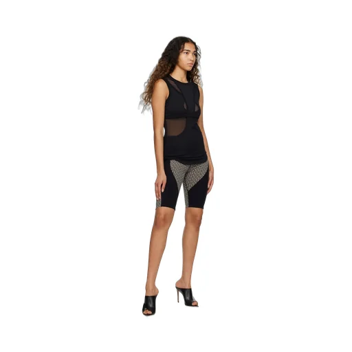 Sleeveless Mix Jersey Mesh Cut Out Top