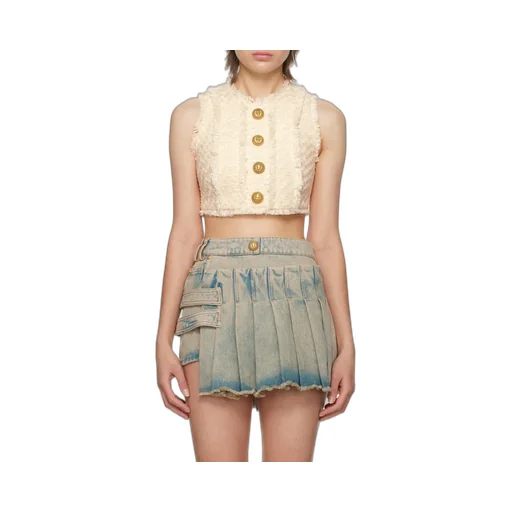 Tweed Crop Top With Buttons