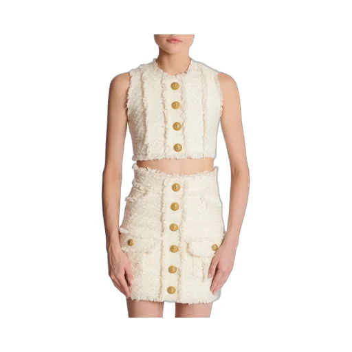 Tweed Crop Top With Buttons