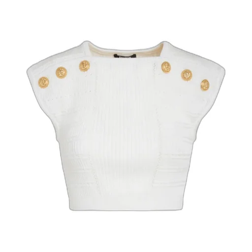 Button-Embellished Knitted Cropped Top
