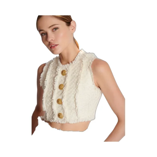 Tweed Crop Top With Buttons