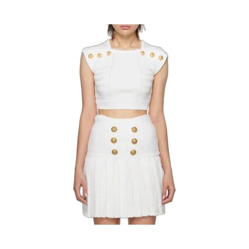 Button-Embellished Knitted Cropped Top