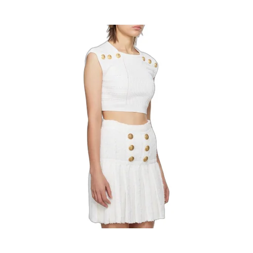 Button-Embellished Knitted Cropped Top