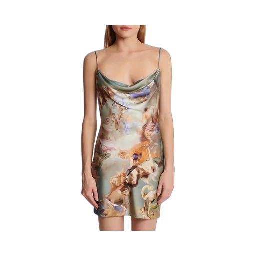 Sky Printed Satin Babydoll Dress