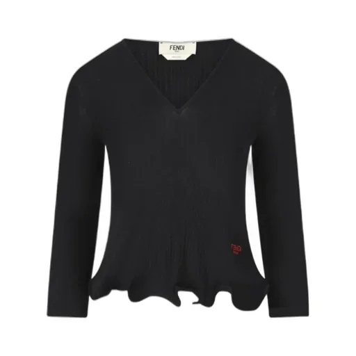 V-Neck Ruffled-Hem Ribbed Top