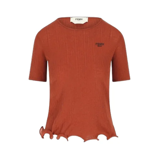 Logo Embroidered Ruffled-Hem Ribbed Top