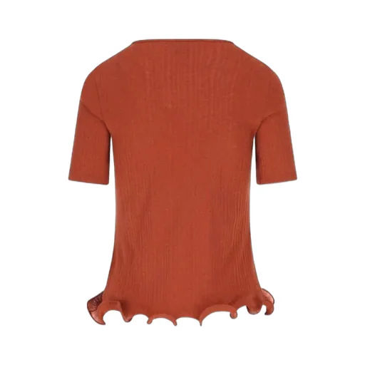 Logo Embroidered Ruffled-Hem Ribbed Top
