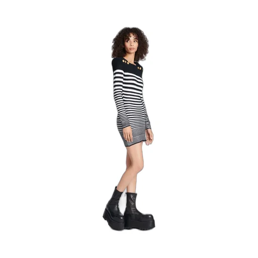 Striped Button-Detailed Mini Dress