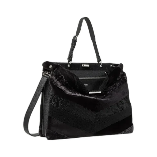 Maxi Peekaboo Soft Black Inlaid Fur Bag