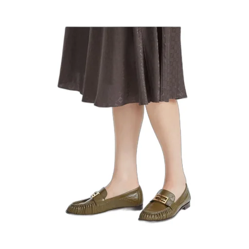 Baguette Ff Plaque Gathered Loafers