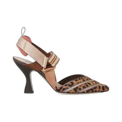 High-Heeled Mesh And Multicolor Cavallino Calfskin Slingbacks