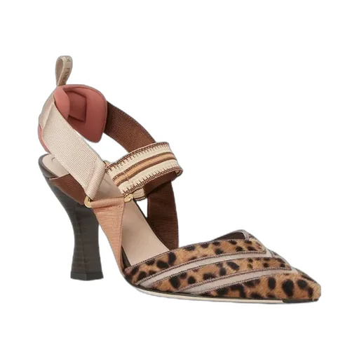 High-Heeled Mesh And Multicolor Cavallino Calfskin Slingbacks