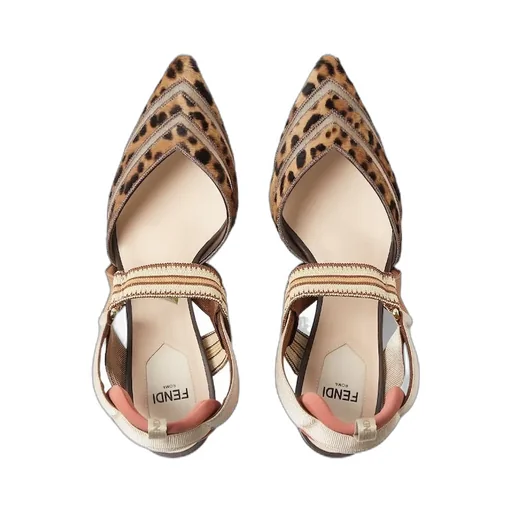 High-Heeled Mesh And Multicolor Cavallino Calfskin Slingbacks