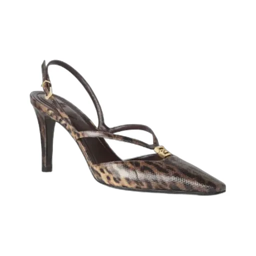 High Heel Printed Karung Slingbacks