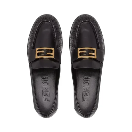 Baguette Ff Plaque Gathered Loafers