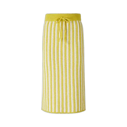 Striped Knitted Drawstring Midi Skirt