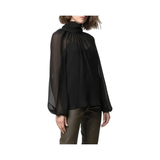 High-Neck Rear Tied Blouse