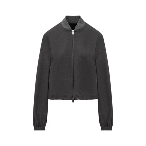 Bead Embellished Zipped Cropped Jacket