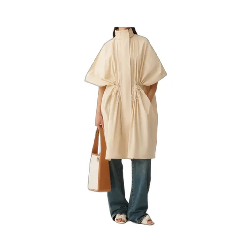 Tech Taffeta Drawstring Waist Long Cape