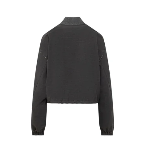 Bead Embellished Zipped Cropped Jacket