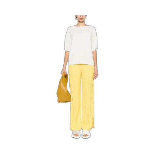 Beaded-Trim Wide-Neck Knitted Blouse