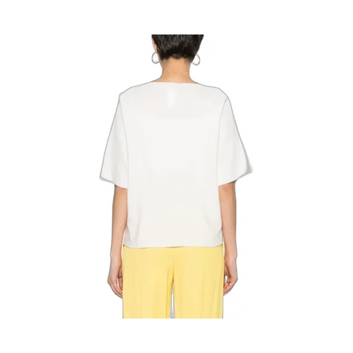 Beaded-Trim Wide-Neck Knitted Blouse