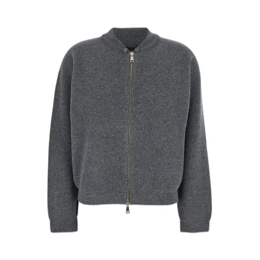 Ribbed Zipped High Neck Cardigan