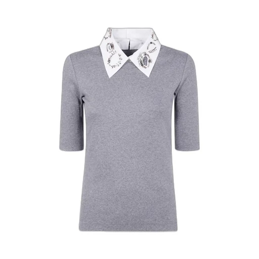 Ribbed Short Sleeve T-Shirt With Embroidered Collar
