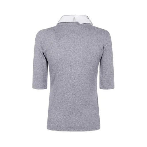 Ribbed Short Sleeve T-Shirt With Embroidered Collar