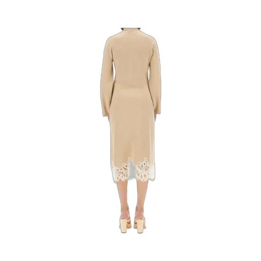 Lace-Edge Turtleneck Knitted Dress