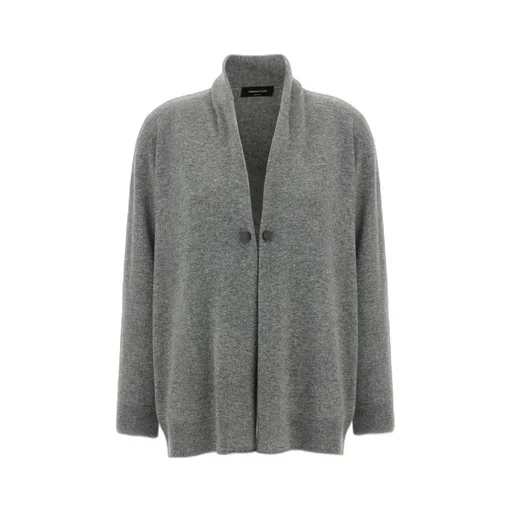 Shawl-Collar Jewel-Brooch Cardigan