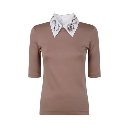 Ribbed Short Sleeve T-Shirt With Embroidered