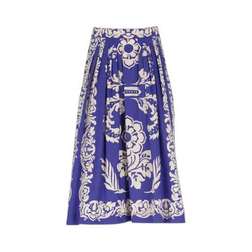 Pleat Detailed Printed Midi Skirt